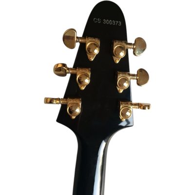 Custom Crown Ebony Gloss Black Jimi Flying V Electric Guitar - Image 4