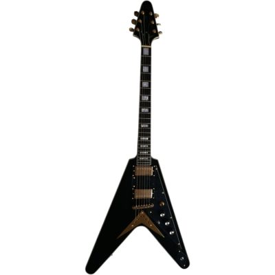Custom Crown Ebony Gloss Black Jimi Flying V Electric Guitar - Image 6