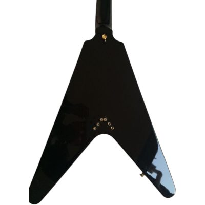 Custom Crown Ebony Gloss Black Jimi Flying V Electric Guitar - Image 7