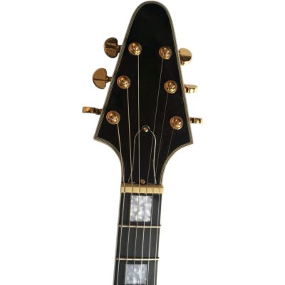 Custom Crown Ebony Gloss Black Jimi Flying V Electric Guitar - Image 8