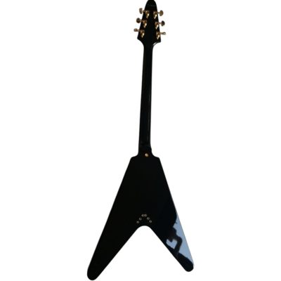 Custom Crown Ebony Gloss Black Jimi Flying V Electric Guitar - Image 9