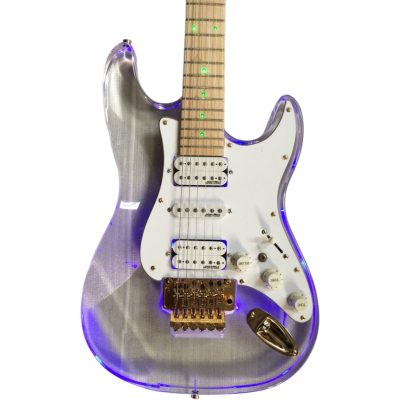 Custom Regent Plexiglass Acrylic Lucite Integrated Blue LED Illumination Guitar Green LED Maple Fretboard