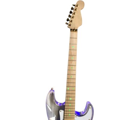 Custom Regent Plexiglass Acrylic Lucite Integrated Blue LED Illumination Guitar Green LED Maple Fretboard - Image 3