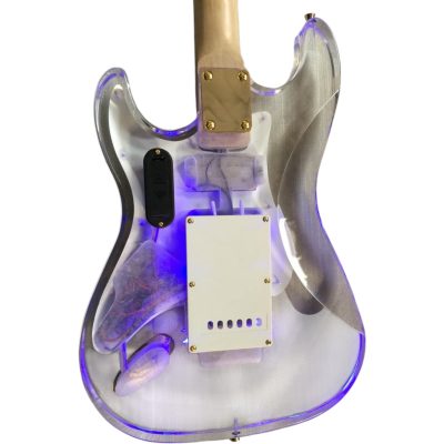 Custom Regent Plexiglass Acrylic Lucite Integrated Blue LED Illumination Guitar Green LED Maple Fretboard - Image 4