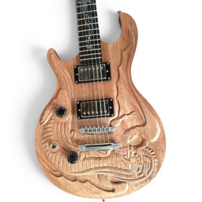 Custom Crown Left Handed Dragon Carved Natural 6 String Guitar