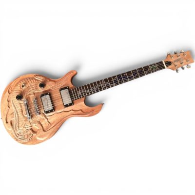 Custom Crown Left Handed Dragon Carved Natural 6 String Guitar - Image 3
