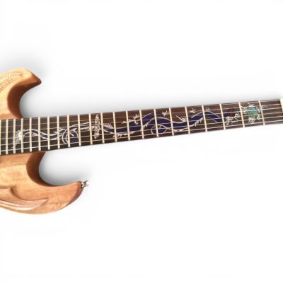 Custom Crown Left Handed Dragon Carved Natural 6 String Guitar - Image 5