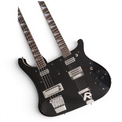 Custom Nova 4080 Geddy Lee Double Neck Jetglo Black 4 String Bass 6 String Guitar