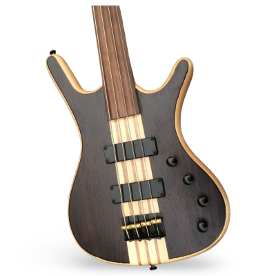 Custom Pulse Fretless Corvette Natural Oil Marbled Ebony 4 String Bass