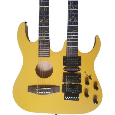 Custom Axis Steve Double Neck Desert Sun Yellow Jem 6 and 6 String Acoustic Guitar Tree Of Life Inlay