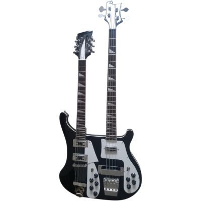 Custom Nova 4080 Jetglo Black Geddy Lee Double Neck Black 4 String Bass 12 String Guitar - Image 2