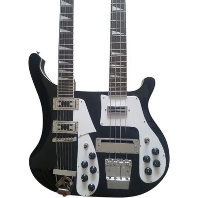 Custom Nova 4080 Jetglo Black Geddy Lee Double Neck Black 4 String Bass 12 String Guitar