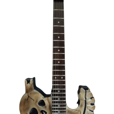 Custom Obsidian George Gray White Brownish Finish Hand Painted Skull And Bones Carved Skeleton Guitar JFrog - Image 7