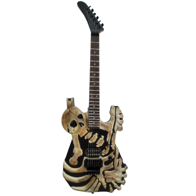 Custom Obsidian George Gray White Brownish Finish Hand Painted Skull And Bones Carved Skeleton Guitar JFrog - Image 6