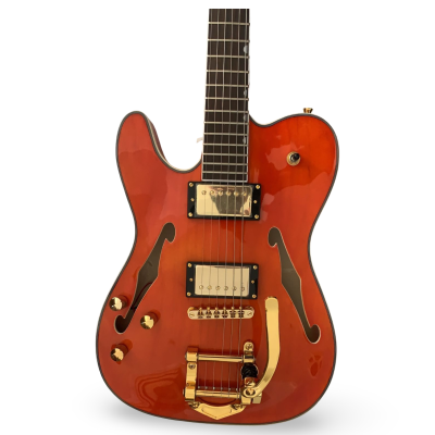 Custom Regent Fhole Translucent Orange Stain Paul Waller Masterbuilt Bigsby Hollow Body Guitar