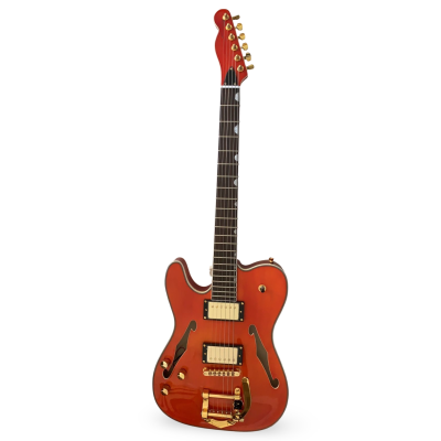 Custom Regent Fhole Translucent Orange Stain Paul Waller Masterbuilt Bigsby Hollow Body Guitar - Image 7