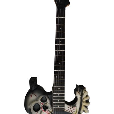 Custom Obsidian George Hand Painted Red Yellow Finish Skull And Bones Carved Skeleton Guitar JFrog - Image 6