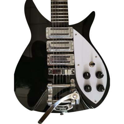 Custom Nova Ebony Black Jetglo 325C64 21 Inch Scale Length Bigsby Guitar