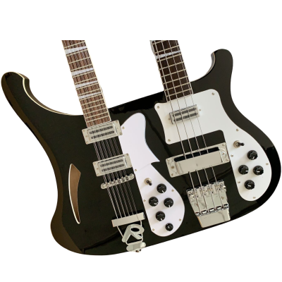 Custom Nova 4003 Mike Rutherford Genesis Double Neck Jetglo Black 4 String Bass 12 String Guitar