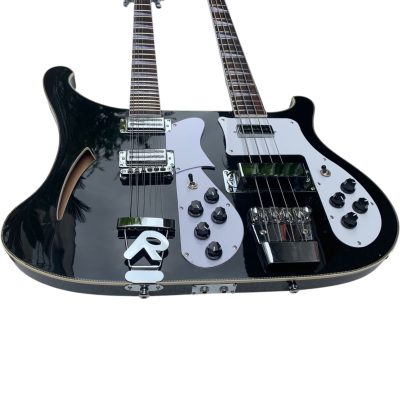 Custom Nova Mike Rutherford Genesis Double Neck Jetglo Black 4 String Bass 12 String Electric Guitar - Image 10
