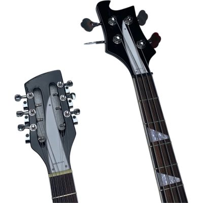 Custom Nova Mike Rutherford Genesis Double Neck Jetglo Black 4 String Bass 12 String Electric Guitar - Image 9