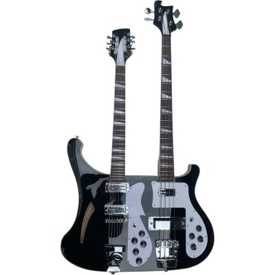 Custom Nova Mike Rutherford Genesis Double Neck Jetglo Black 4 String Bass 12 String Electric Guitar - Image 8