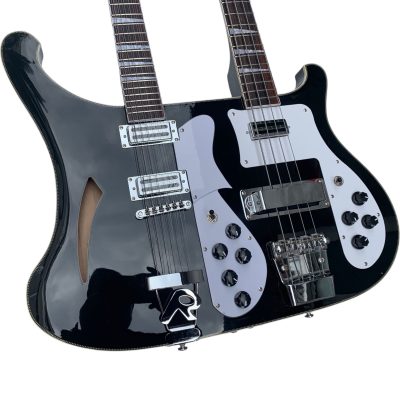 Custom Nova Mike Rutherford Genesis Double Neck Jetglo Black 4 String Bass 12 String Electric Guitar