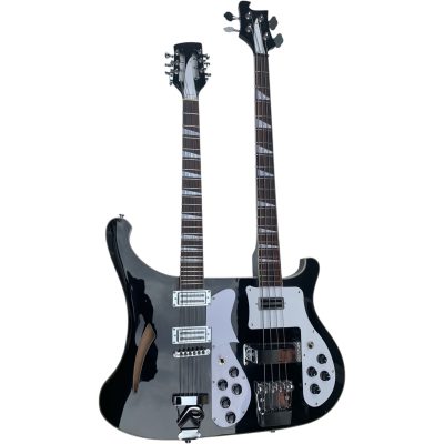 Custom Nova Mike Rutherford Genesis Double Neck Jetglo Black 4 String Bass 12 String Electric Guitar - Image 6