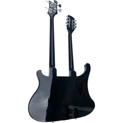 Custom Nova Mike Rutherford Genesis Double Neck Jetglo Black 4 String Bass 12 String Electric Guitar - Image 3
