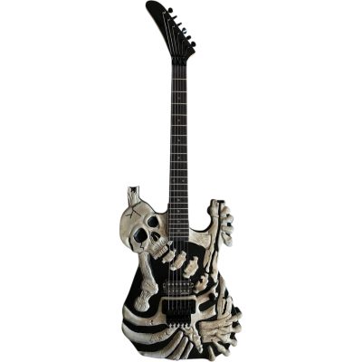 Custom Obsidian George White Brownish Hand Painted Skull And Bones Carved Skeleton Guitar JFrog - Image 2