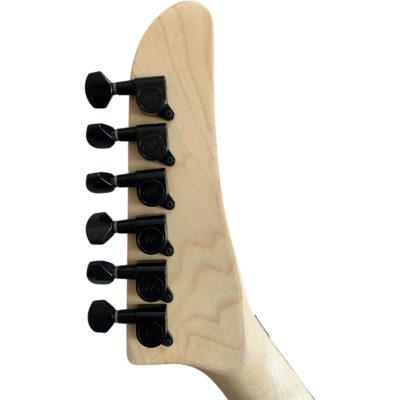 Custom Obsidian George White Brownish Hand Painted Skull And Bones Carved Skeleton Guitar JFrog - Image 7