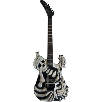 Custom Obsidian George Hand Painted Skull And Bones Carved Skeleton Guitar JFrog - Image 2