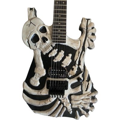 Custom Obsidian George Hand Painted Skull And Bones Carved Skeleton Guitar JFrog