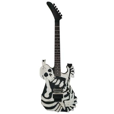 Custom Obsidian George White Finish Hand Painted Skull And Bones Carved Skeleton Guitar - Image 3