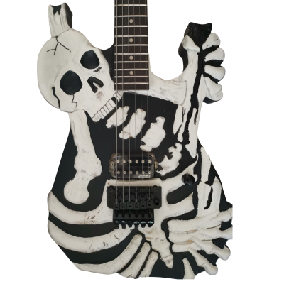 Custom Obsidian George White Finish Hand Painted Skull And Bones Carved Skeleton Guitar