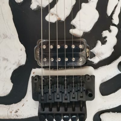 Custom Obsidian George White Finish Hand Painted Skull And Bones Carved Skeleton Guitar - Image 2