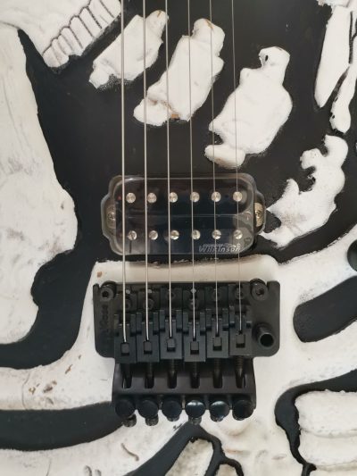 Custom Obsidian George White Finish Hand Painted Skull And Bones Carved Skeleton Guitar - Image 2