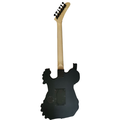 Custom Obsidian George Gray Black White Finish Hand Painted Skull And Bones Carved Skeleton Guitar JFrog - Image 5