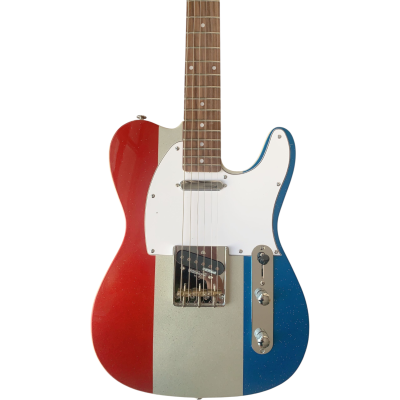Custom Regent Buck Owens Red Blue Silver Sparkle Finish Guitar White Pickguard Chrome