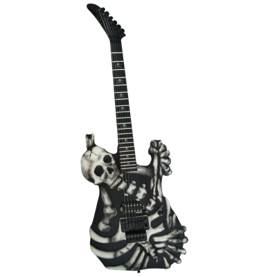 Custom Obsidian George Gray Black White Finish Hand Painted Skull And Bones Carved Skeleton Guitar - Image 2