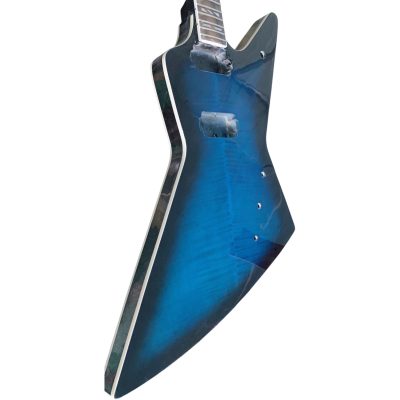Custom Crown DIY Unfinished Explorer Blue Burst Tiger Maple Top Finish Guitar