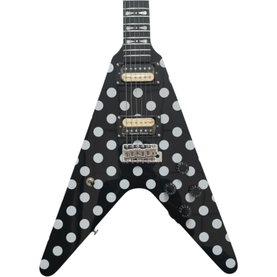Custom Crown Flying V Black White Polka Dots 6 String Guitar Karl Sandoval