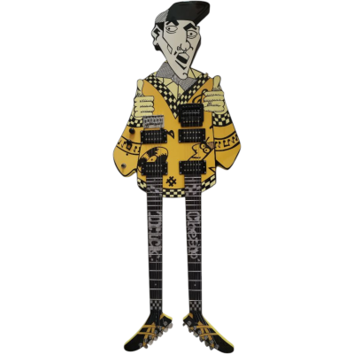 Custom Cinder Rick Nielson Uncle Dick Double Neck Checkerboard Yellow Graphic Guitar - Image 5