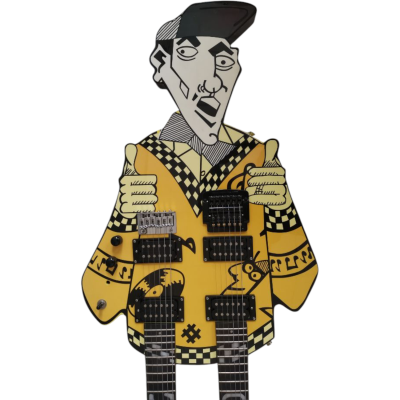 Custom Cinder Rick Nielson Uncle Dick Double Neck Checkerboard Yellow Graphic Guitar