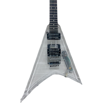 Custom Race Flying V Plexiglass Acrylic Translucent Body Rhoads Floyd Rose Tremolo Guitar