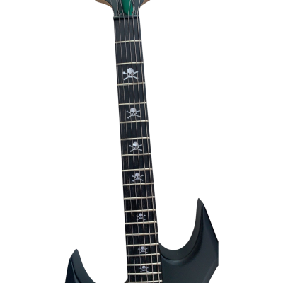 Custom Norturne Warlock NJ Deluxe Skull Crossbones Satin Black Guitar - Image 6