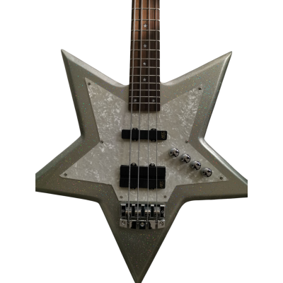 Custom Pulse Bootsy Silver Sparkle Star Space Rock 4 String Bass MEC Pickups Option