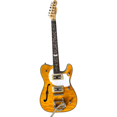 Custom Regent Deluxe Fhole Vibrant Amber Quilted Maple Top Floyd Rose Tremolo Guitar - Image 3