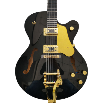 Custom Sovereign G6139T Black Gold Center Block Falcon Broadkaster Finish Single Cutaway Guitar