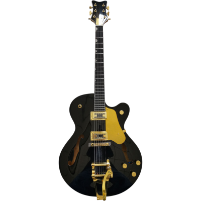 Custom Sovereign G6139T Black Gold Center Block Falcon Broadkaster Finish Single Cutaway Guitar - Image 4